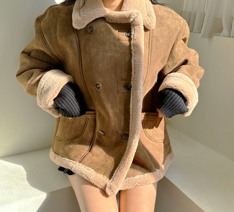 CCORTTI（コルッティ）の「(100% SHEEPSKIN🐑🤎) 2 COLORS CUTE FEMININE BUTTER TTEOKBOKKI SEMI-SHORT LOOSE-FIT MOUTON COAT（Jackets/Outerwear）」