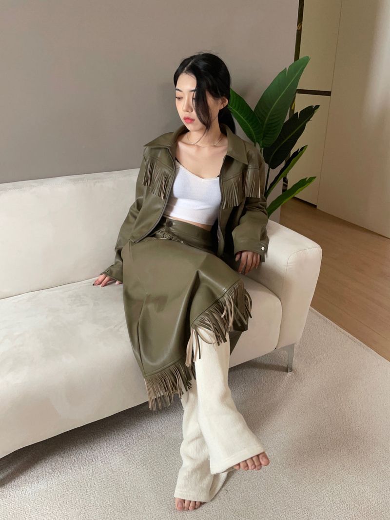Tassel Leather Wrap Set(outer&skirt)