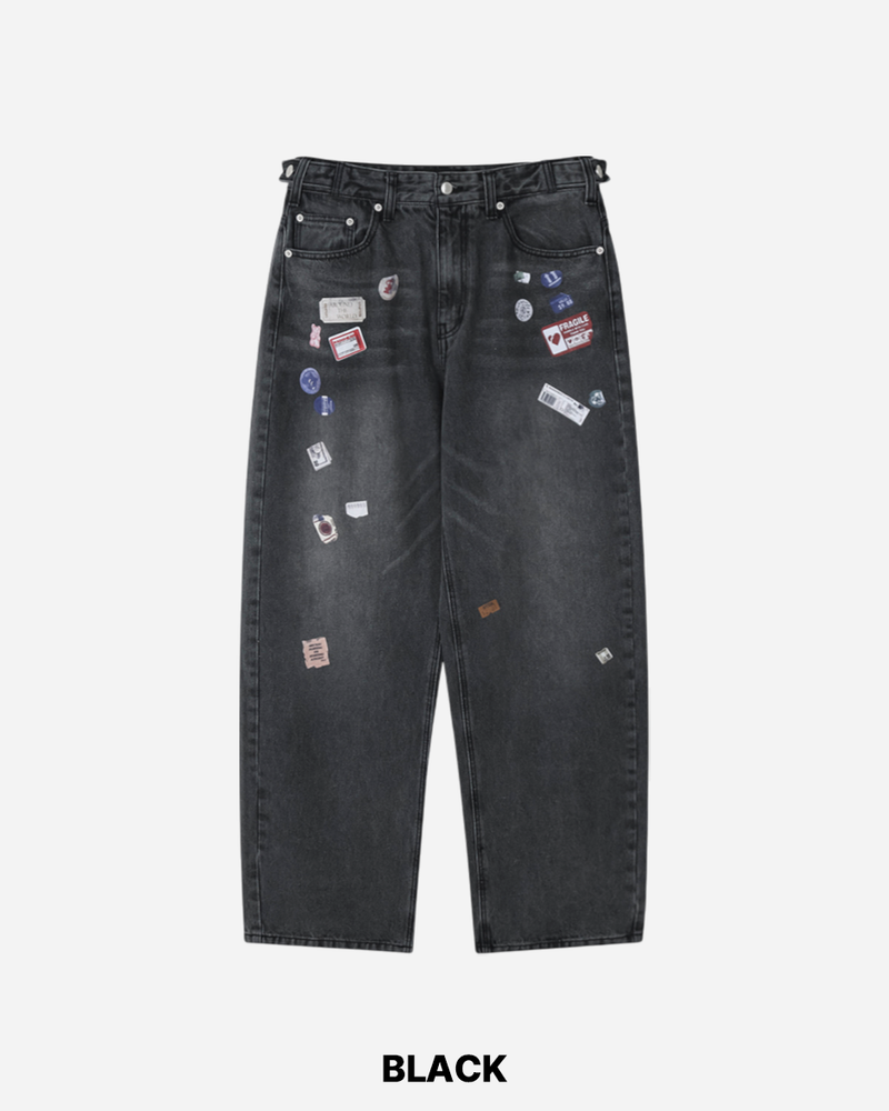 Sticker Print Denim Pants