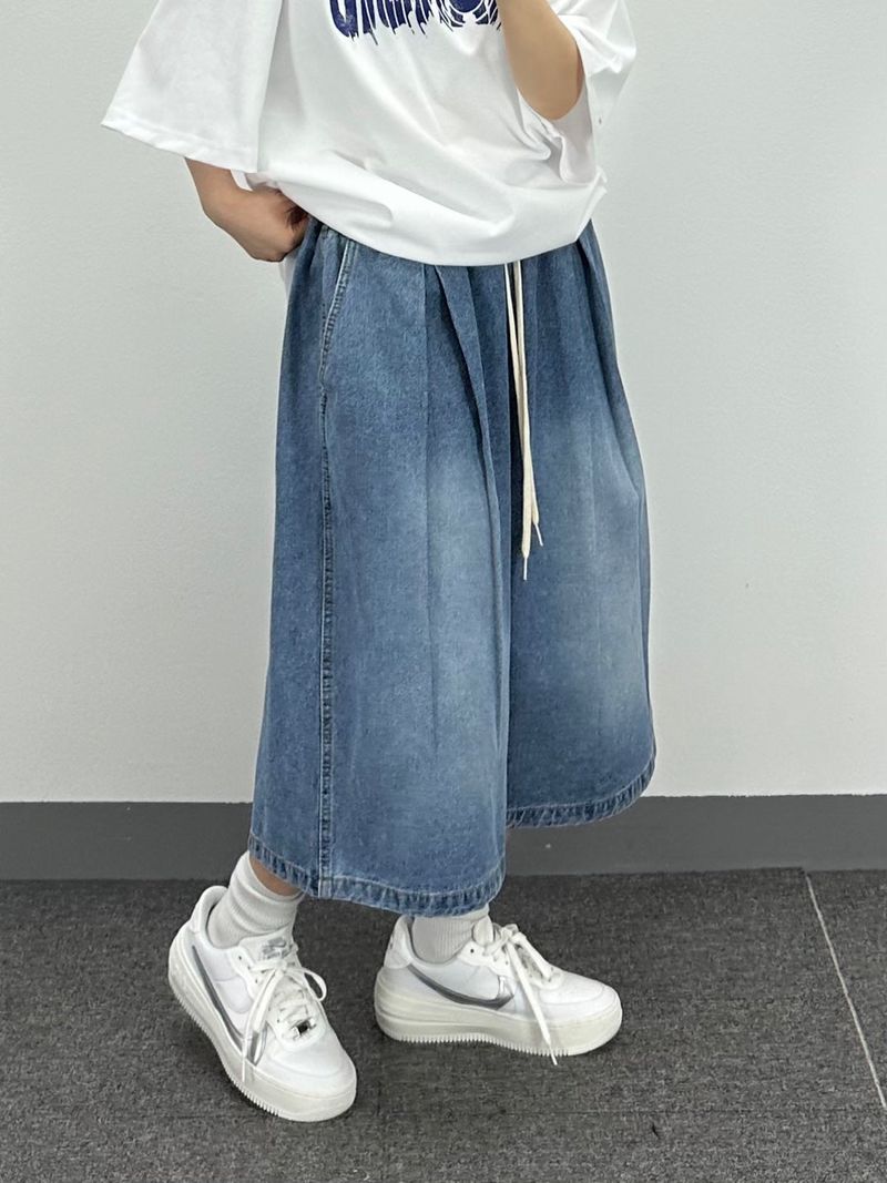 pintuck denim half pt