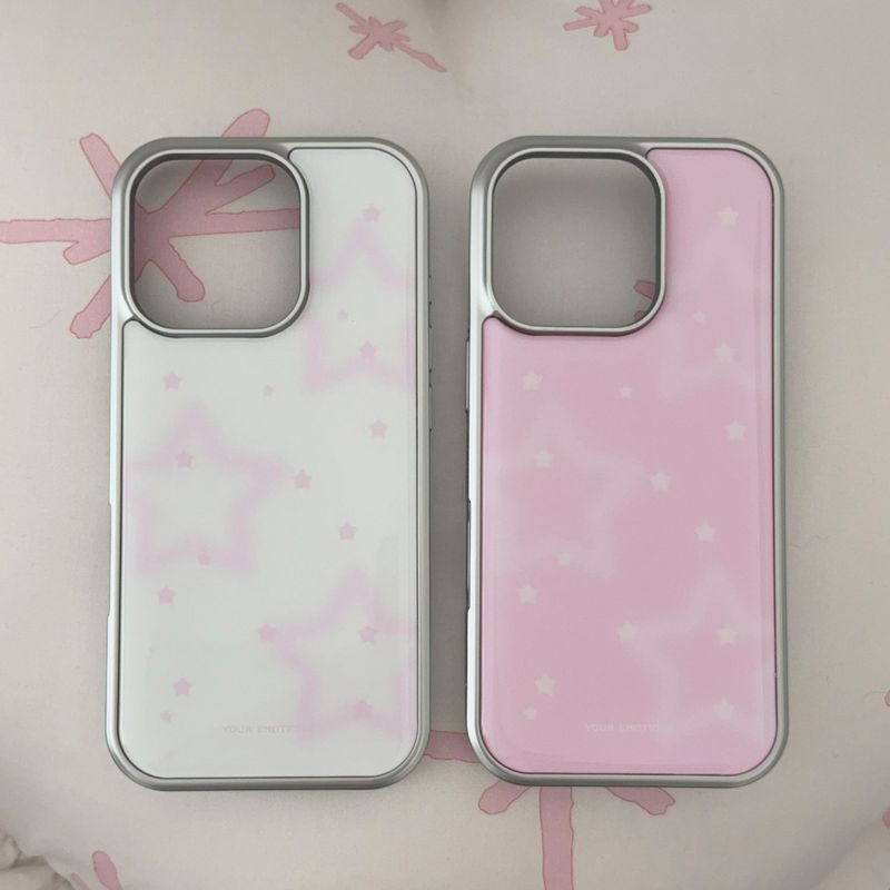 your emotions(ユアーイモーション)の「star spray (pink) silver frame case(Smartphone Accessories)」