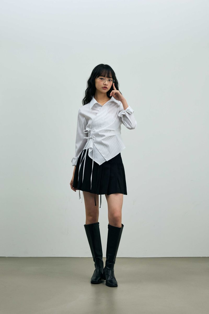 EVE STRIPE WRAP SHIRT / WHITE