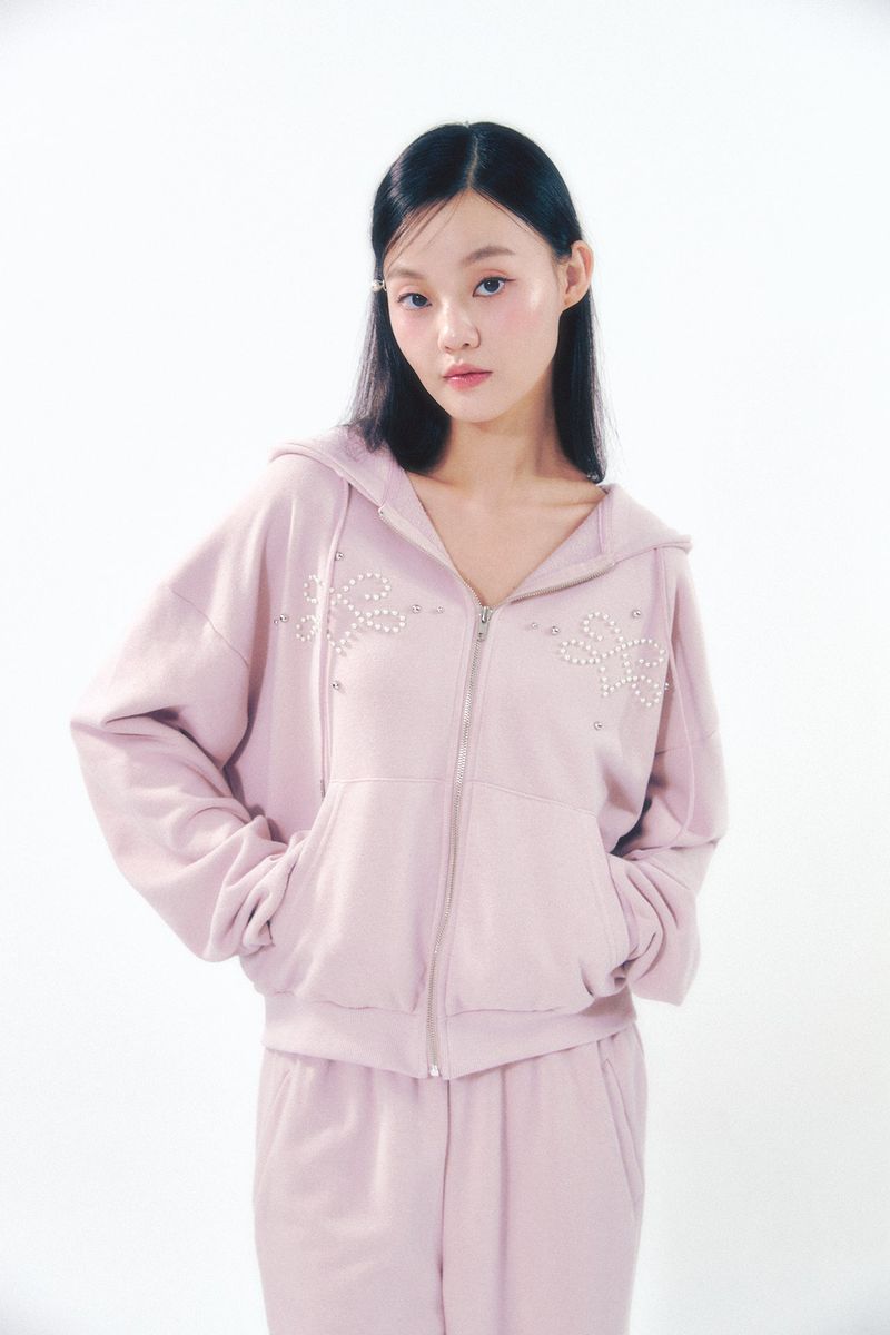Pearl Hoodie Zip-Up Pink