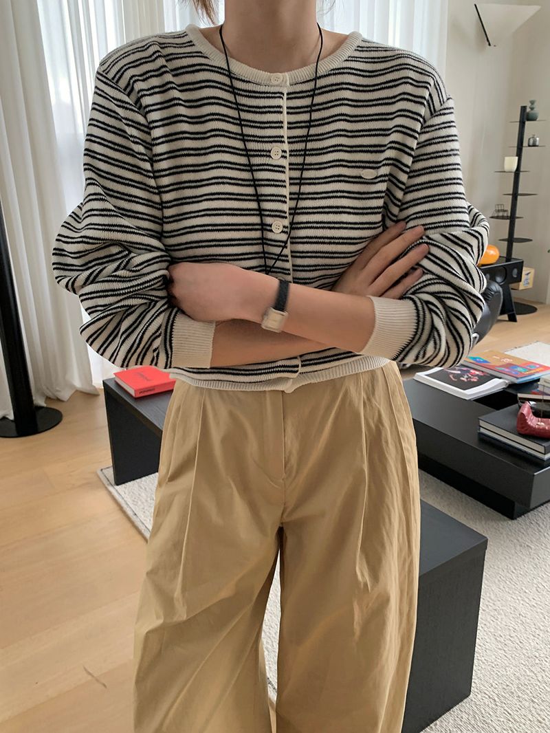 [MADE] [Planning] Slits Stripe Round Cardigan