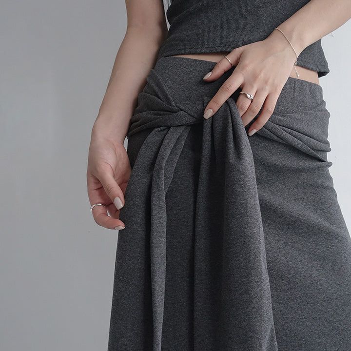[Lacobin] Tie Flare Long Skirt - 3color