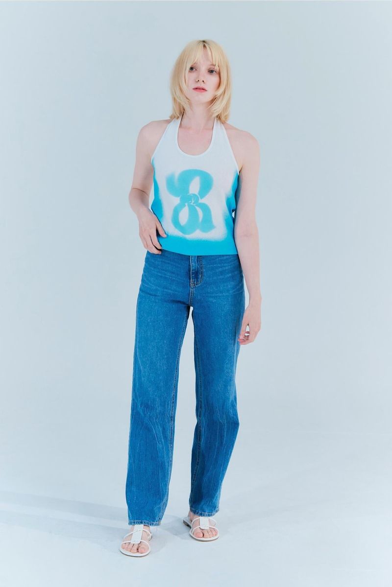 Halter printing top_white sky