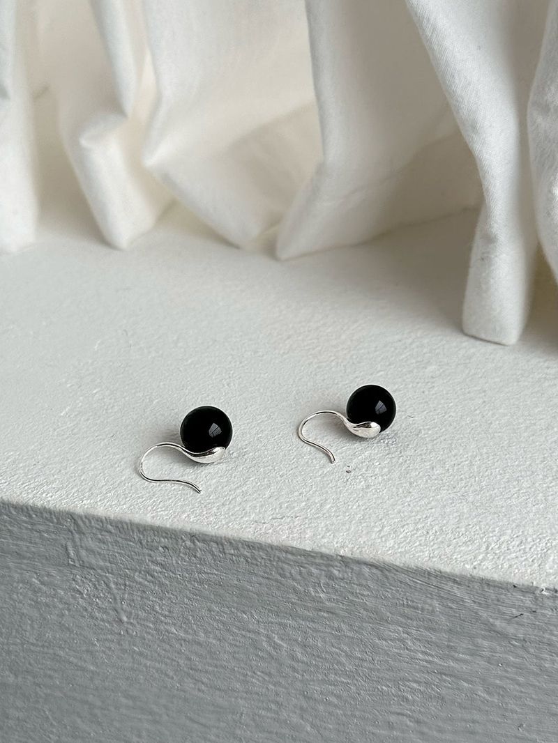 [silver925] black ball hook earring