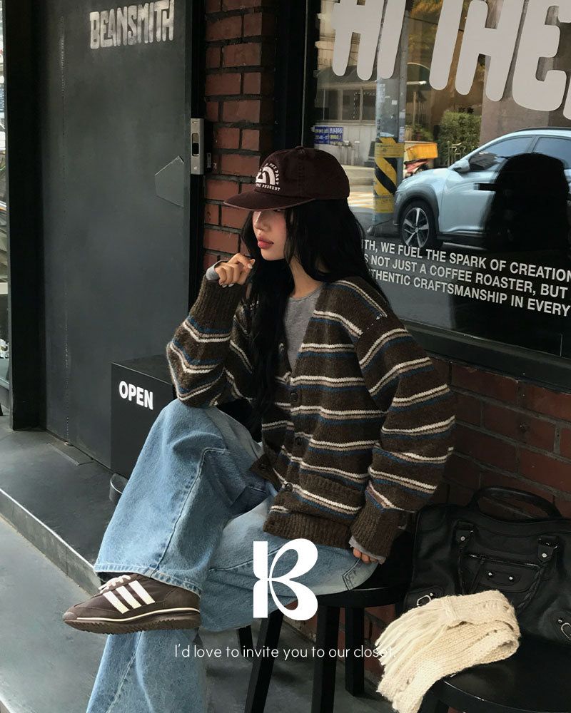 [ORIGINAL] Sand Stripe Oversized Wool Cardigan