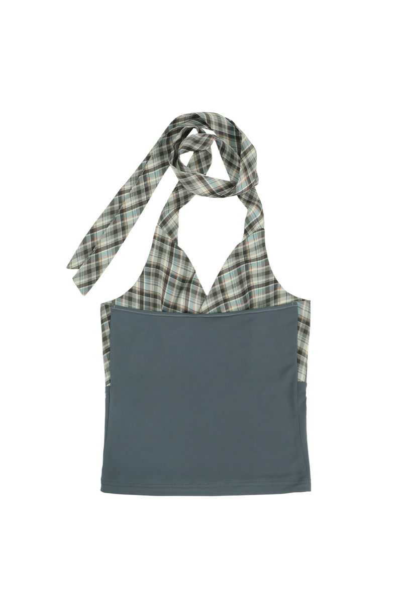 MINT CHECK HALTER TOP