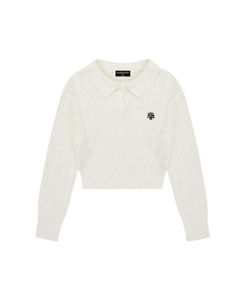 LOGO OPEN COLLAR CABLE KNIT