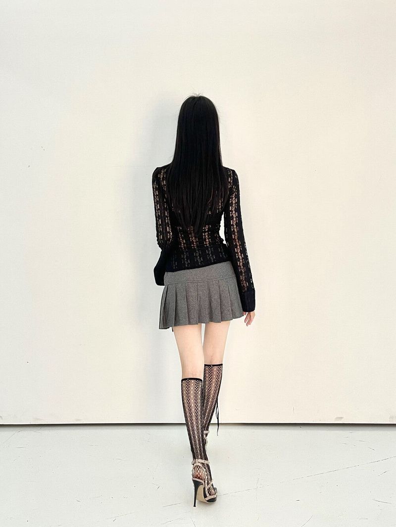 1021. Wool Double ribbon pleats mini sk (2color)