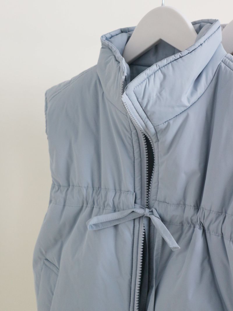 Teddy Ribbon Knot High Neck Cropped Padded Vest (6 ounces)