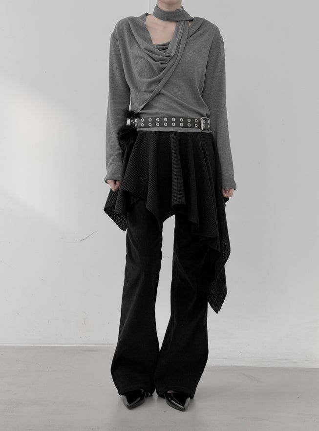 Waffle Unbalanced Flare Skirt