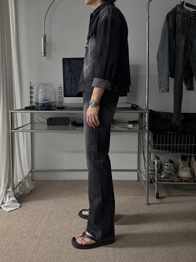 +5cm Curve Flare Denim Pants (Black)