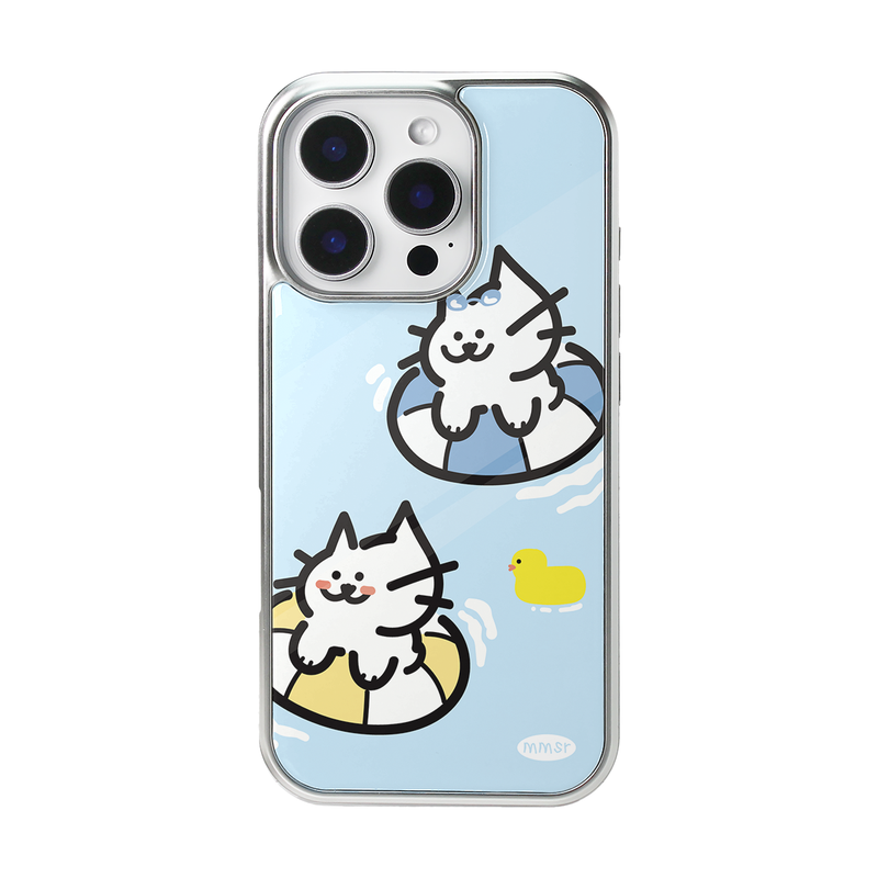 murmursroom（マーマーズルーム）の「floating cat glass bumper case (glossy / silver frame)（Smartphone Accessories）」