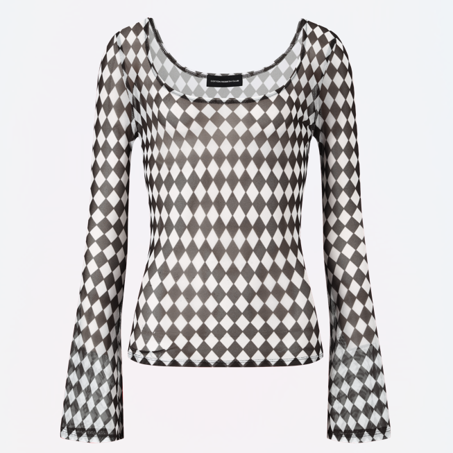 アーガイルメッシュロングスリーブTシャツ (ブラウン)