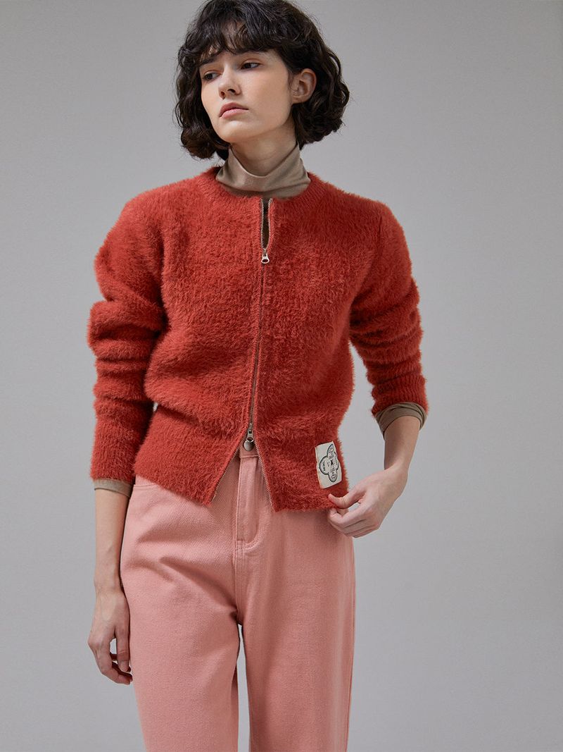 [LINE] Mohair Wool Blend Knit Zip-Up
