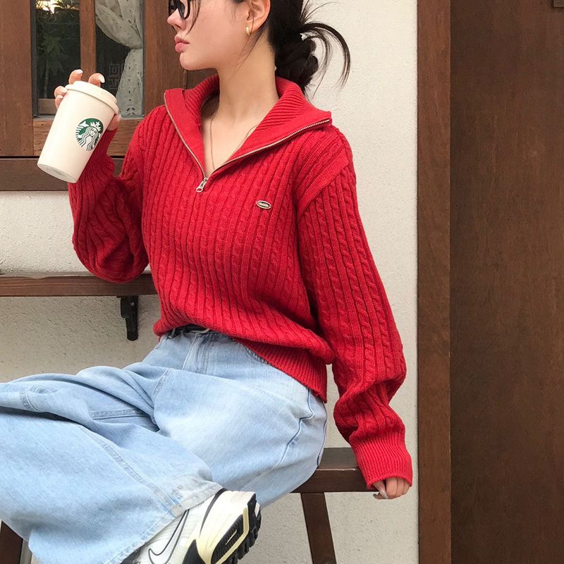 [BELLIDE MADE] CABLE HALF ZIP-UP KNIT WITH PENDANT