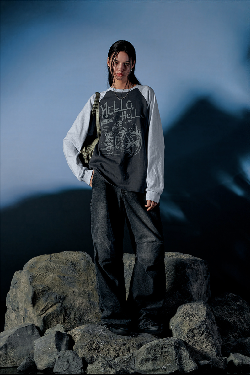 ODDSTUDIO（オッドスタジオ）の「Hello Hell Raglan Oversized Fit Long Sleeve（Tops）」