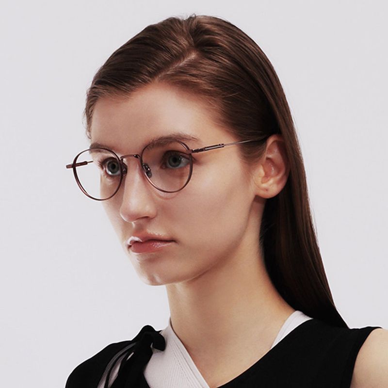 Knouun Round titanium glasses CODE. 102. C Brown N Silver