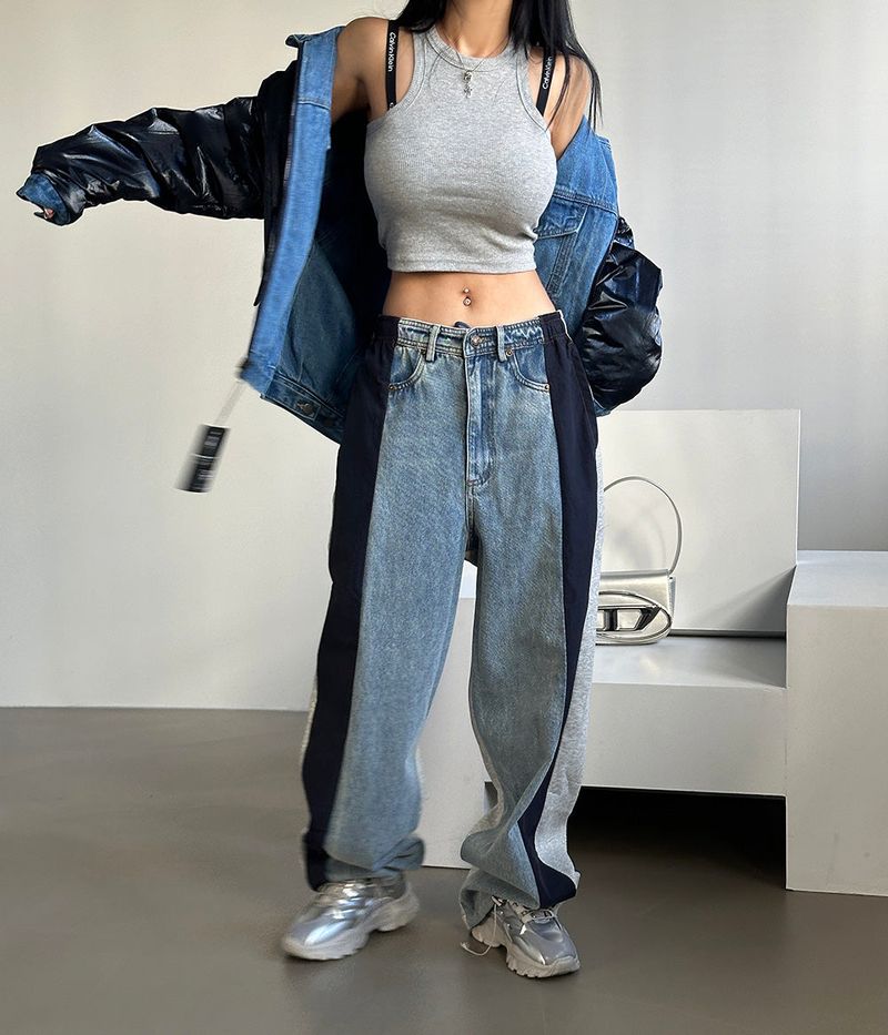 Double-sided reversible denim padded coat