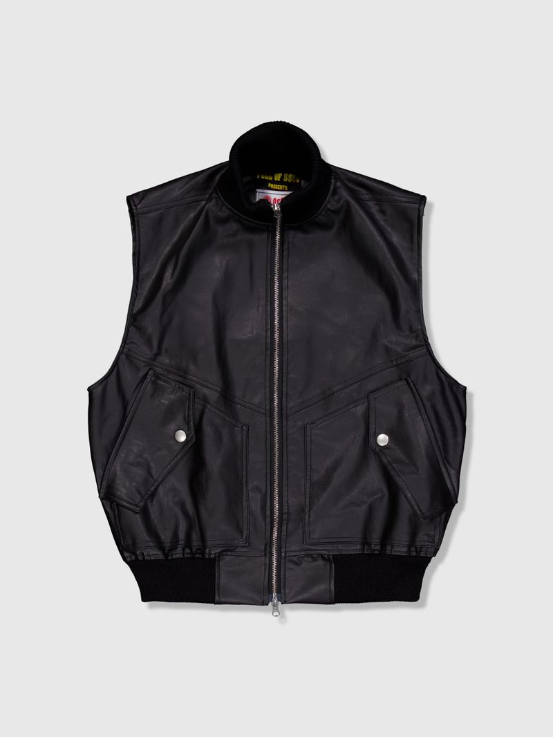 Leather Cargo Vest (Black)