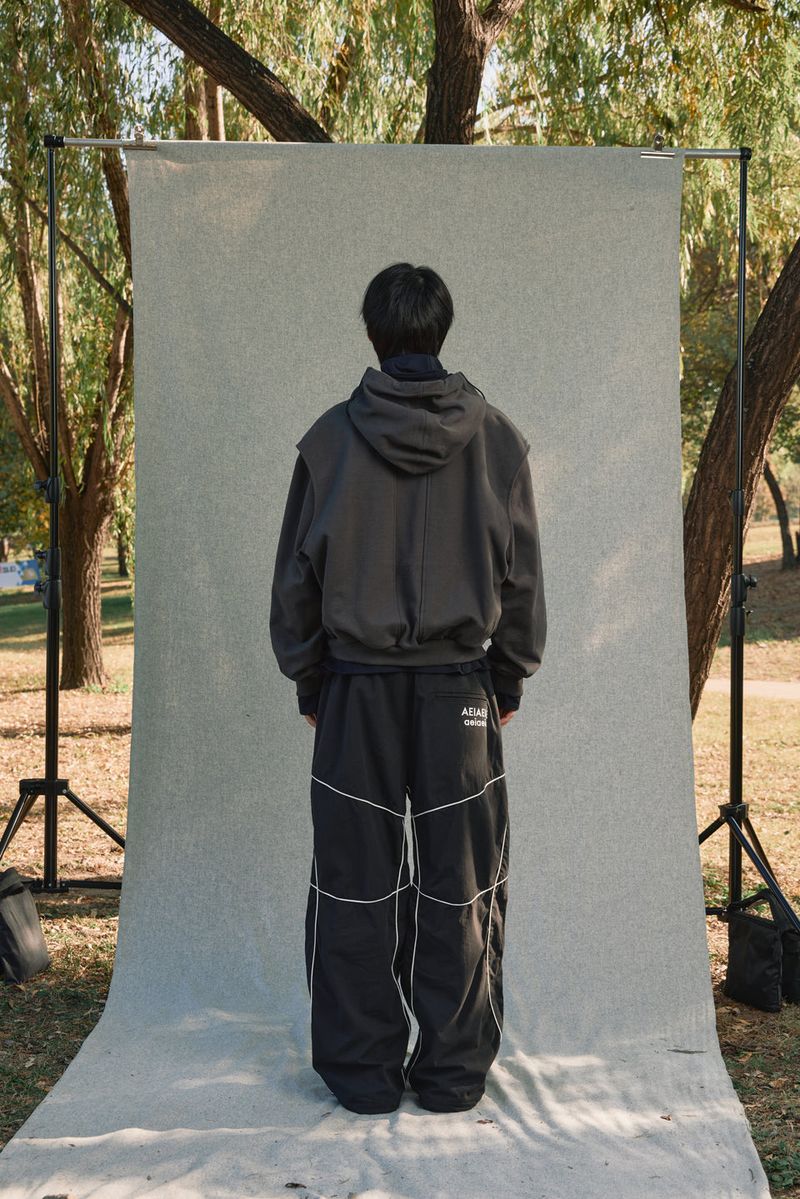 LAYERED STRING HOODIE ZIP-UP [DARK GRAY]