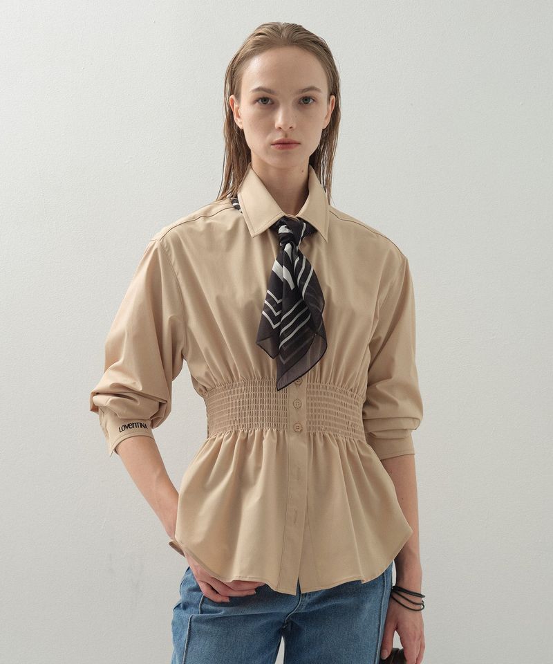 Curve Waist Stretch Shirt_Beige