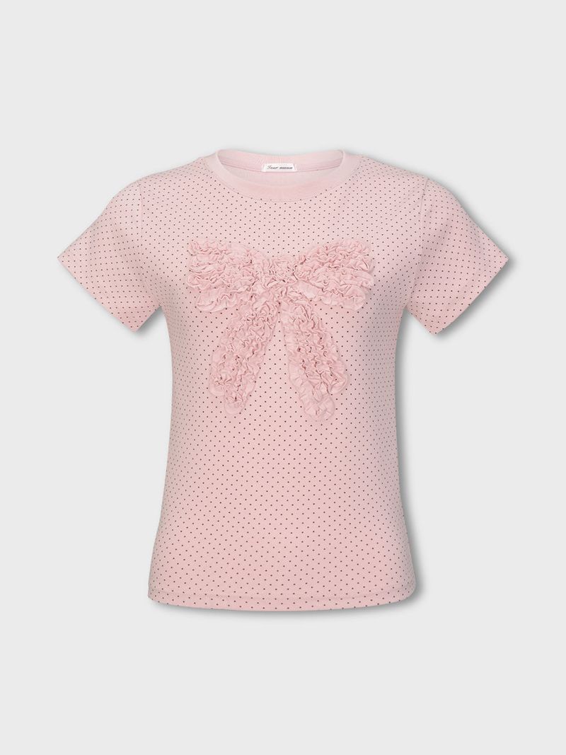 Dot Frill Ribbon T-Shirt (PINK)
