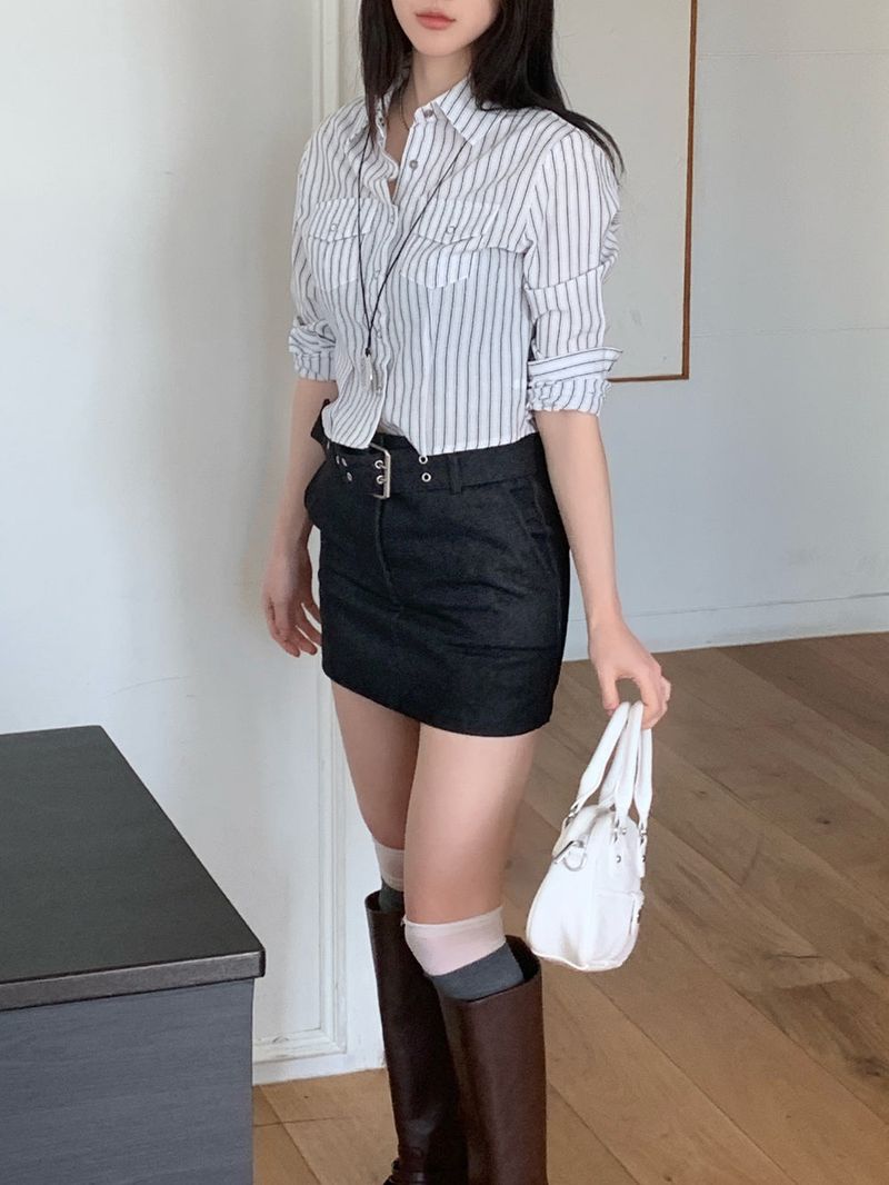 Claude Belt Denim Mini  Skirt