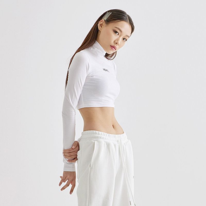 Crop Polo neck T White