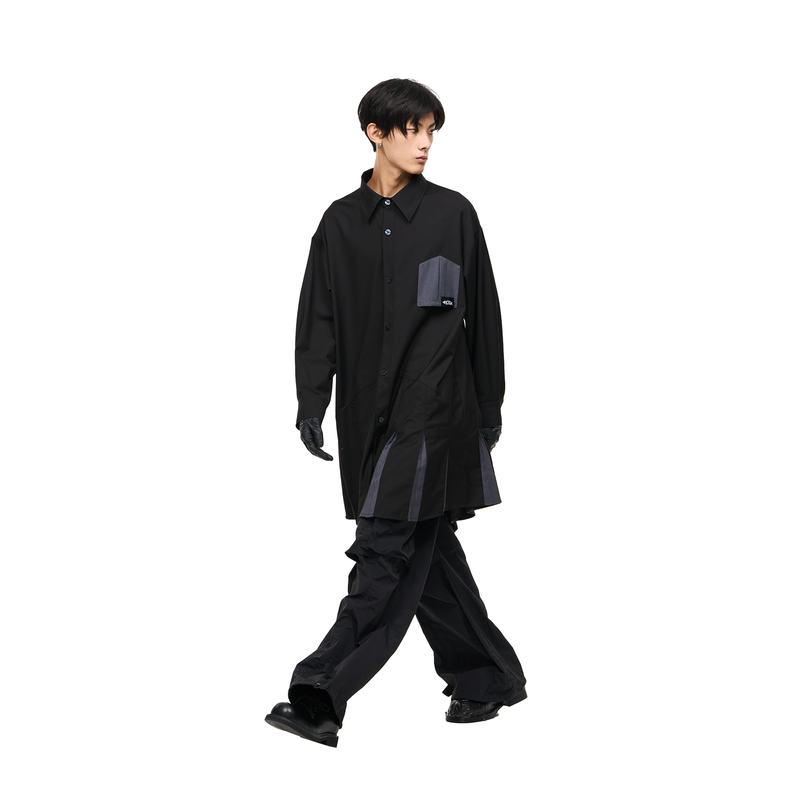 RELABEL（リレーベル）の「RELABEL Niche Design Pleated Splicing Contrast Color Fabric Long  Shirt Fashion Brand Shirt（Tops）」