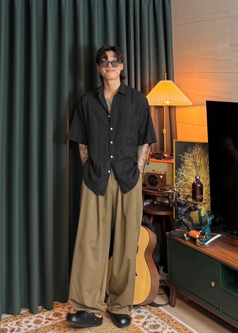 Planned Banding One-Tuck String Slacks