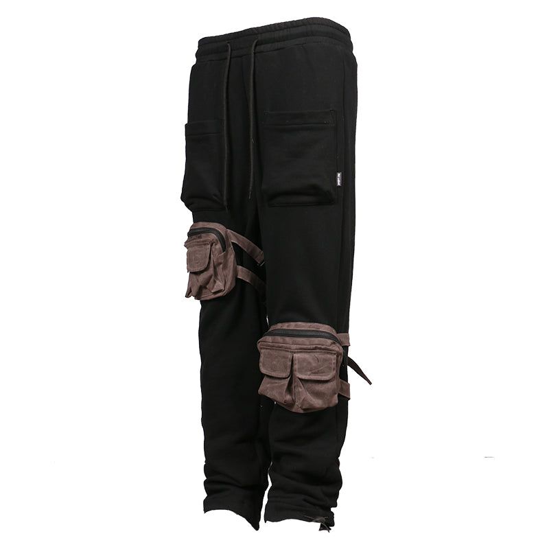 RELABEL Tie-Dye Distressed Tactical Multi-Pocket Patchwork Canvas Sweatpants