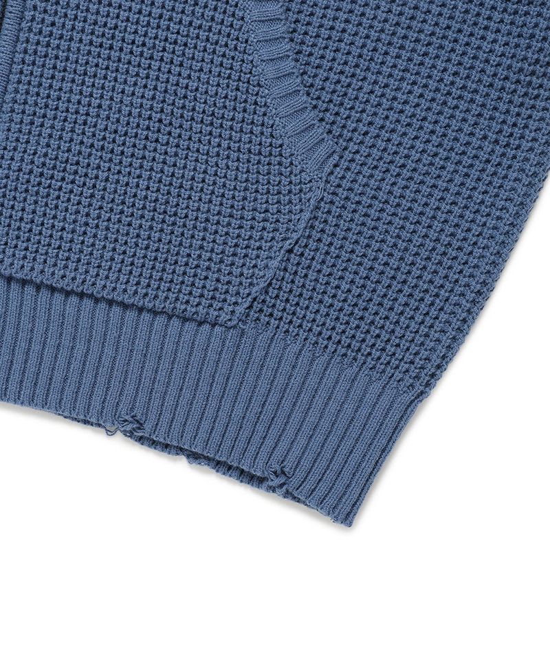 DAMAGED KNIT ZIP UP HOODIE BLUE(CV2DFUK681A)