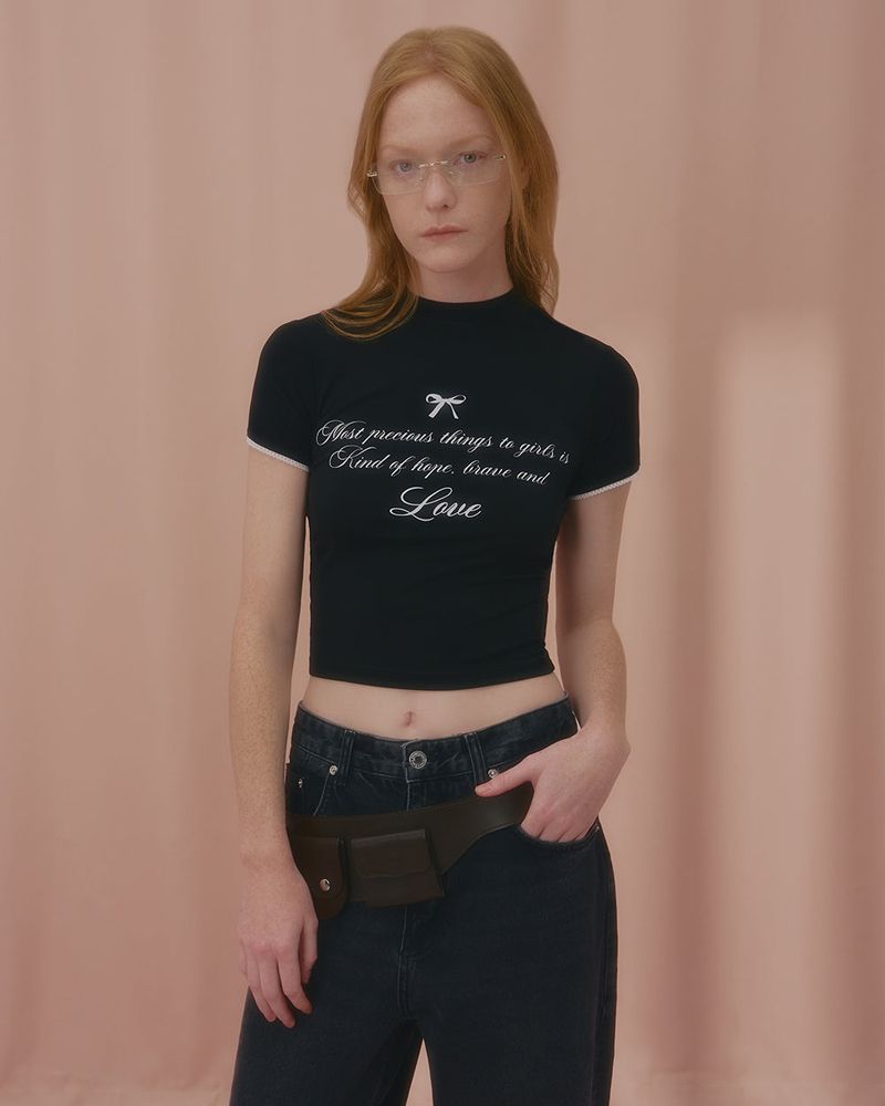 LOVE LACE CROP TSHIRT-BLACK