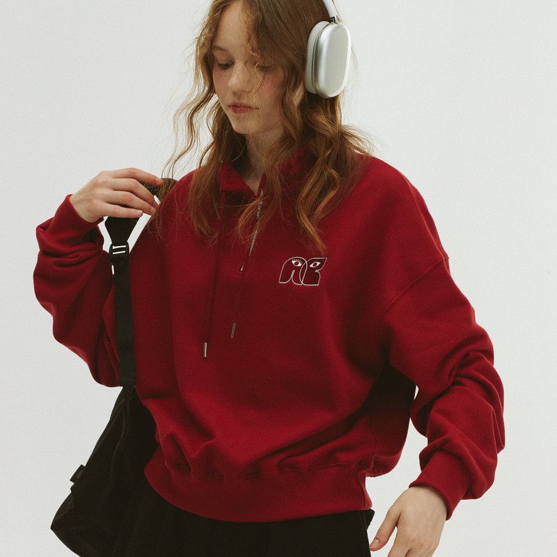 HIGH NECK STRING SWEATSHIRT_DEEP RED