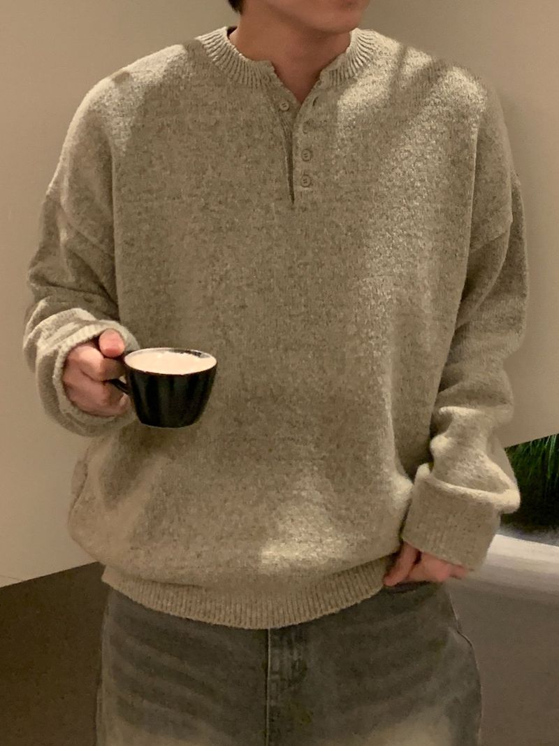 ベーシックオーバーヘンリーネックニット