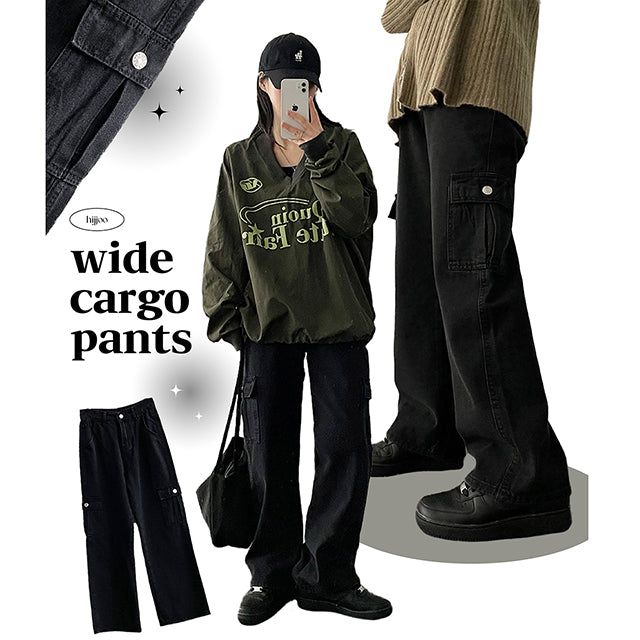 hijjoo(ハイチュー)の「Semi-wide Black Denim Cargo Pants(Pants)」