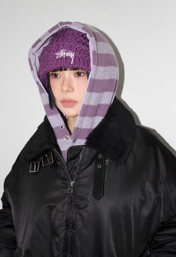 EYELET STRIPE FLEECE HOODIE