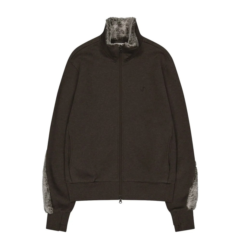 Fur Trim Jersey Zip-up / Stone Brown