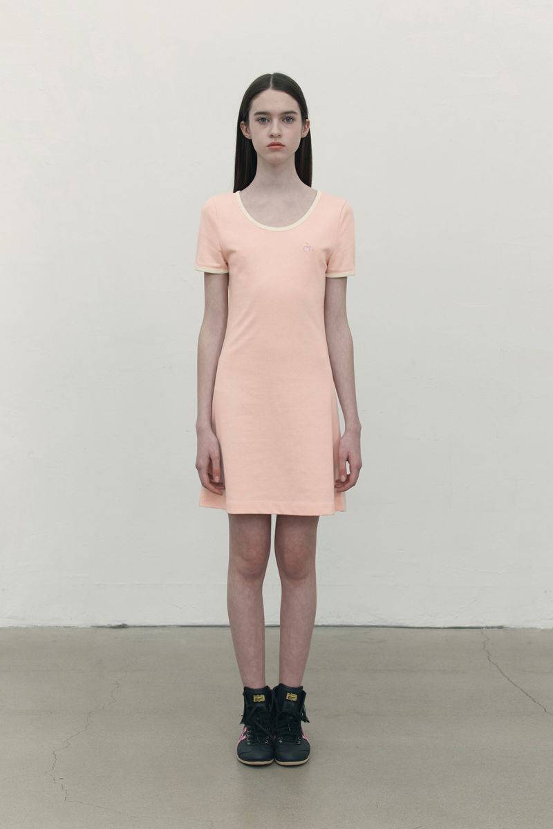 SMALL CHERRY ROUND NECK DRESS [SALMON]