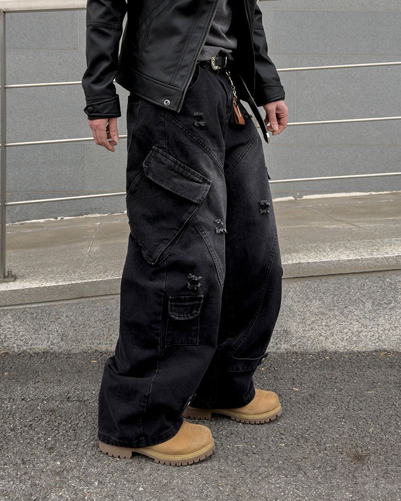 Sel Distressed Cargo Wide Denim