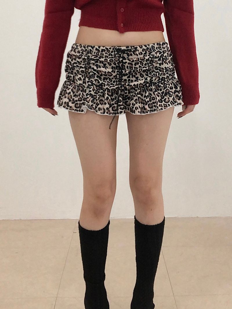 Leopard Shirring Skirt Pants