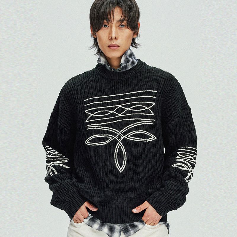 western stitch sweater black