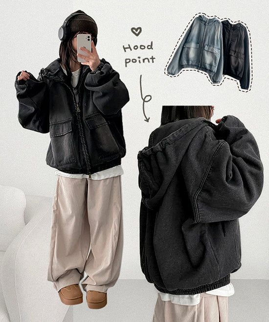 Wootson Bopper Oversized Washing Denim Hooded Jacket