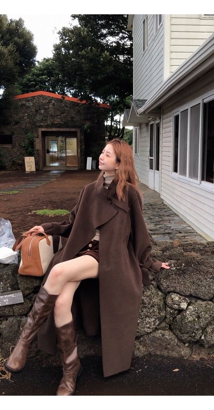 dark brown wool handmade long coat