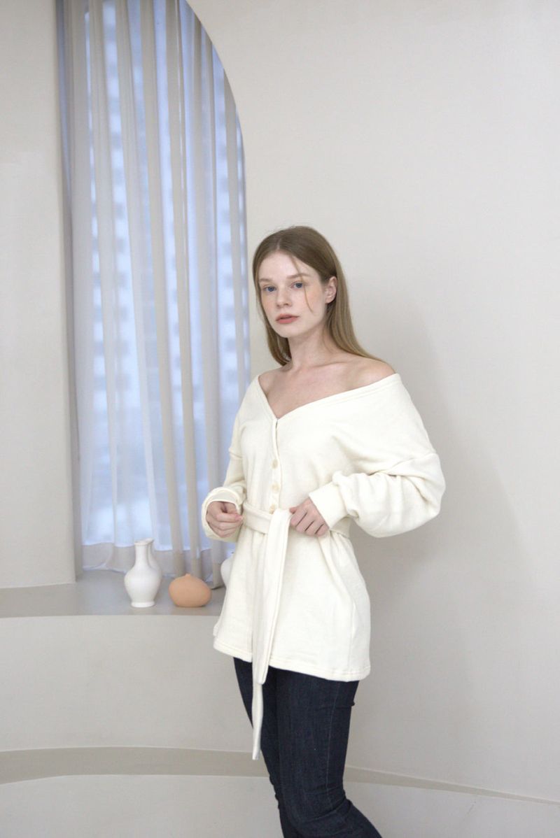 Offshoulder Wrap Strap Cardigan Ivory