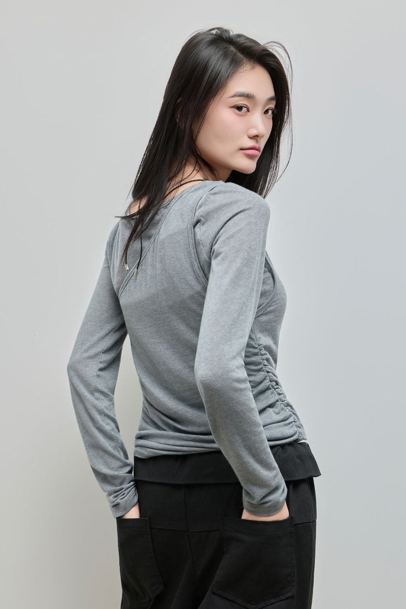Shirring Layered Tee_Grey