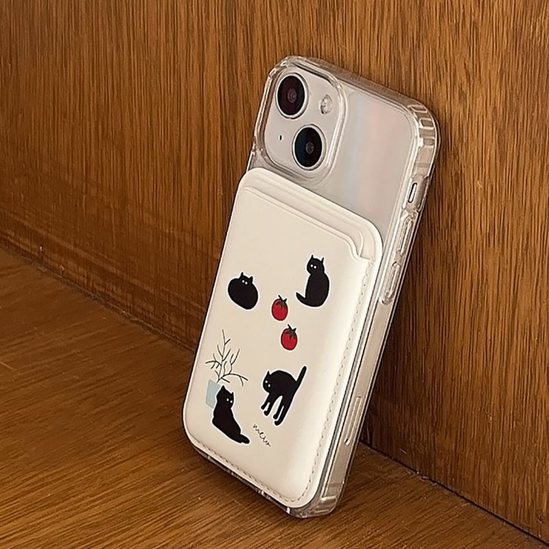 magsafe case mew cat white leather card wallet set